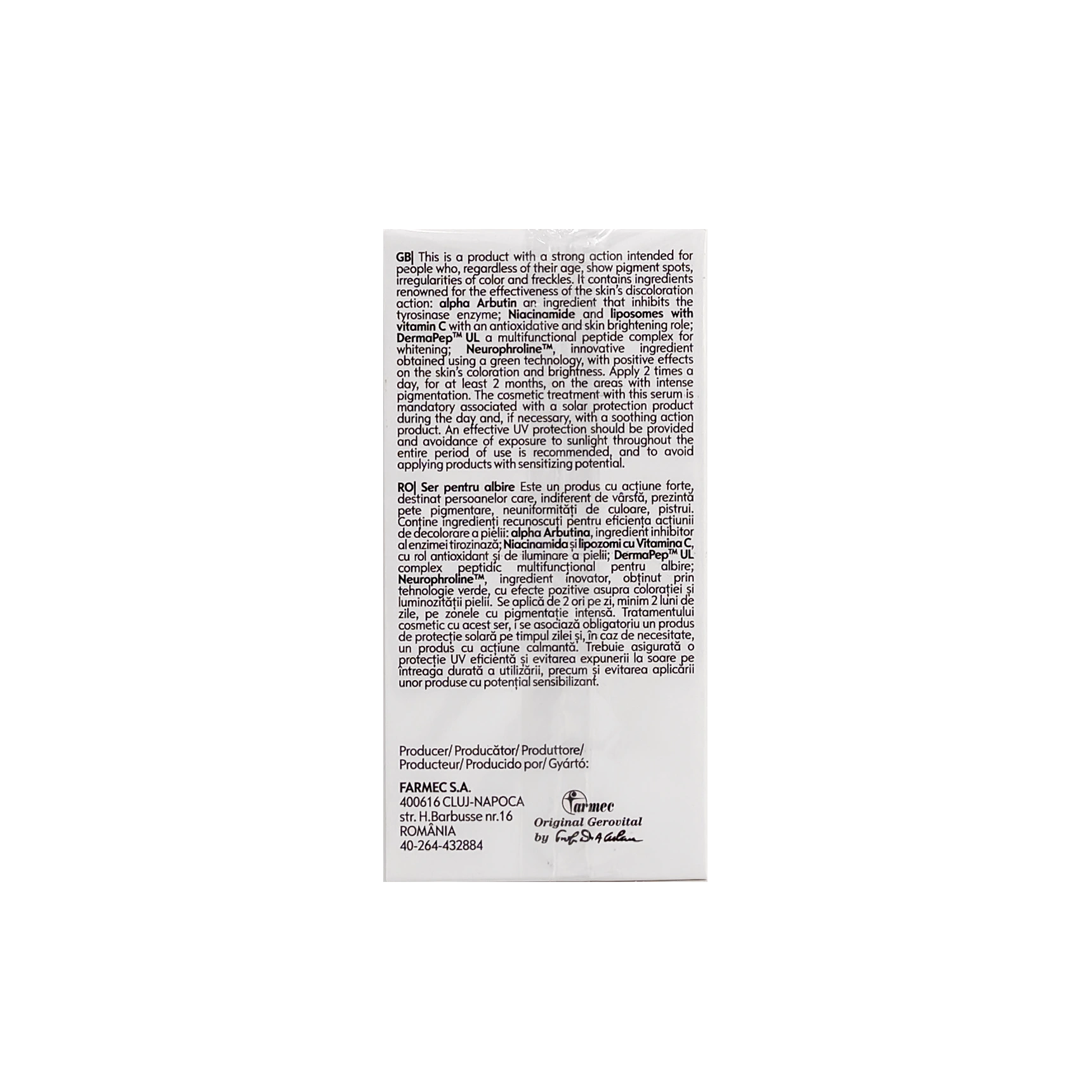 Gerovital Luxury Whitening Serum 15Ml