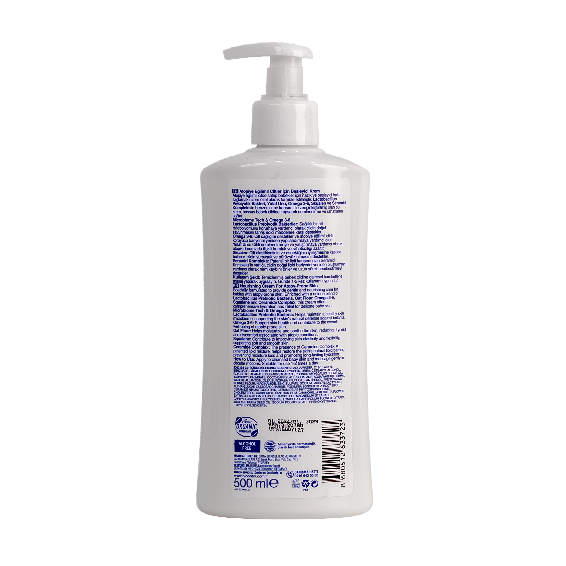 Biobaby Atocare Nourishing Cream Very Dry & Sensitive Skin 500Ml