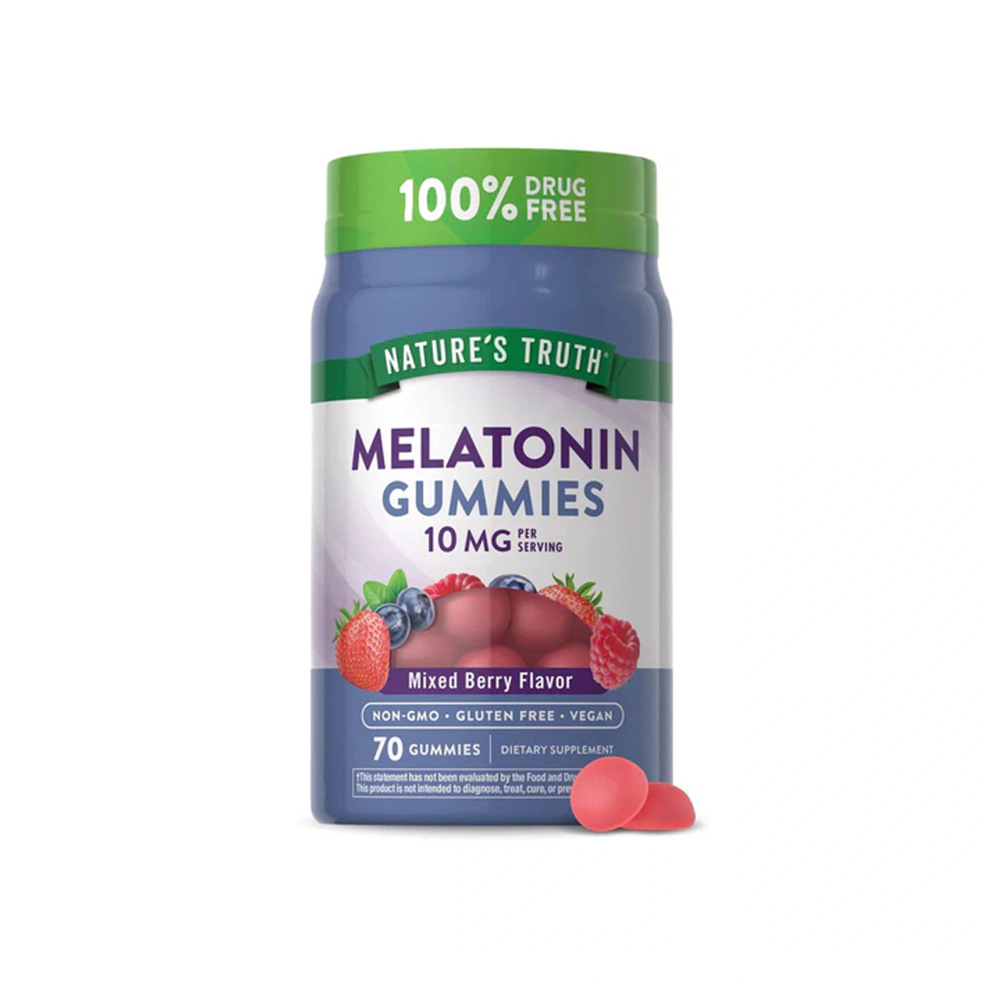 ناتشرز تروث ميلاتونين 10 مجم بالقوة المضاعفة 70 حلوى نباتية بنكهة التوت   