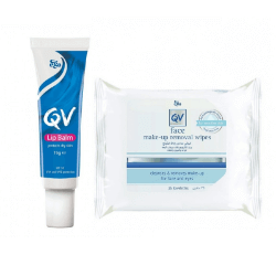 QV Lip Balm 15G + QV Face Make Up Removal Wipes Free Offer