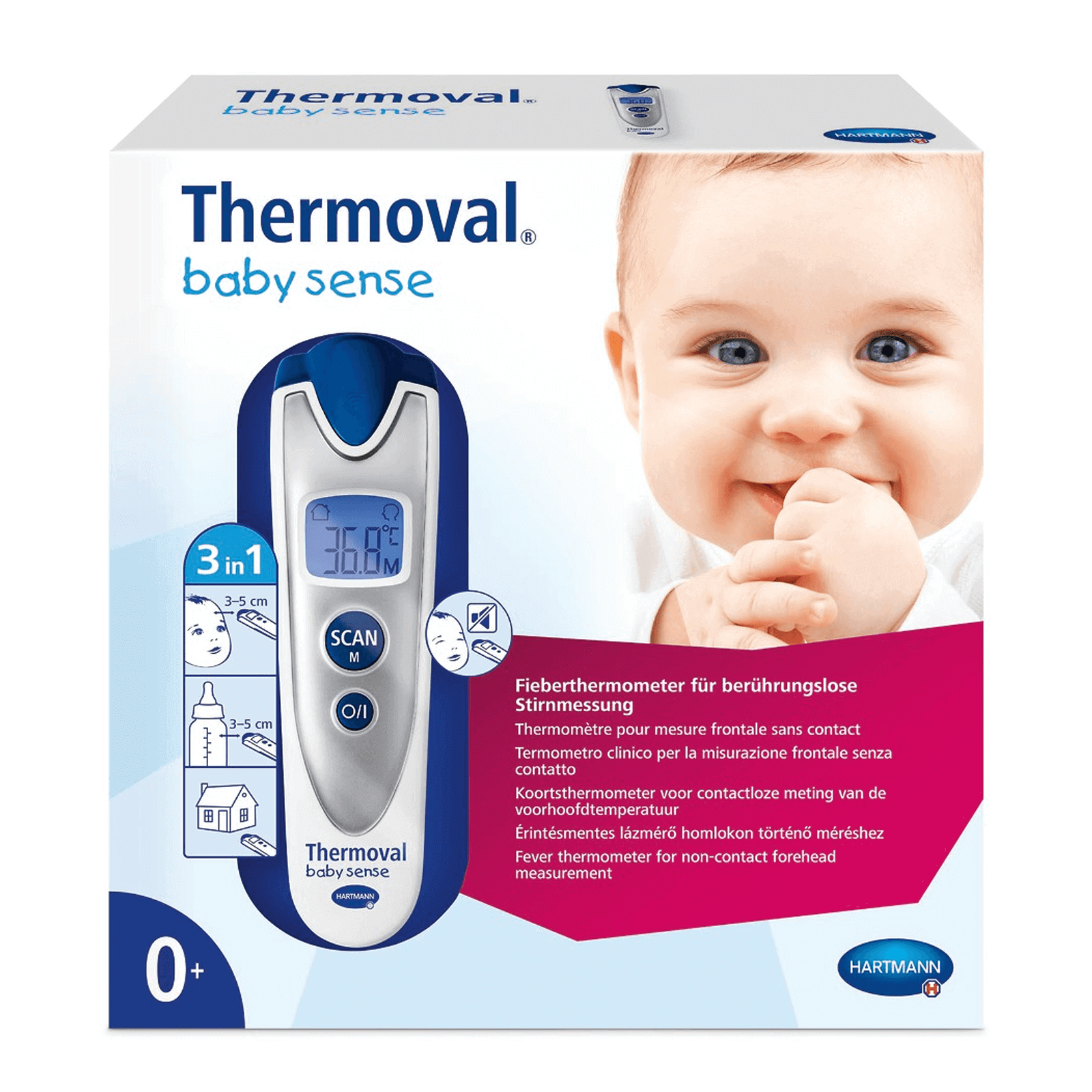 Hartmann Thermoval Baby Thermometer Forehead Contact free 3x1