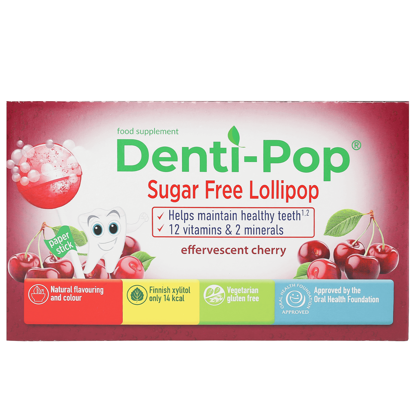 Denti Pop 12 Vitamins And 2 Minerals Effervescent Cherry Lollipop 40 pcs