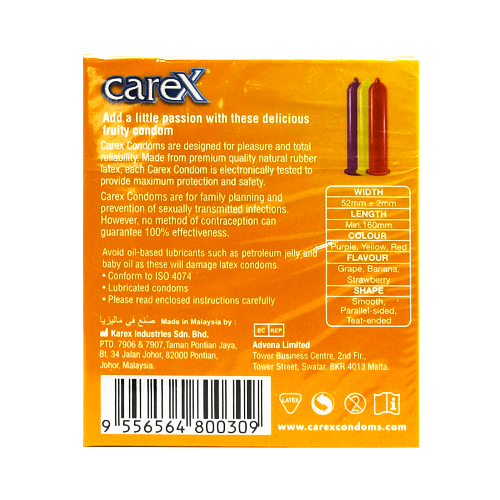 Carex Assorted Flavours Condoms 3'S for maximum protection