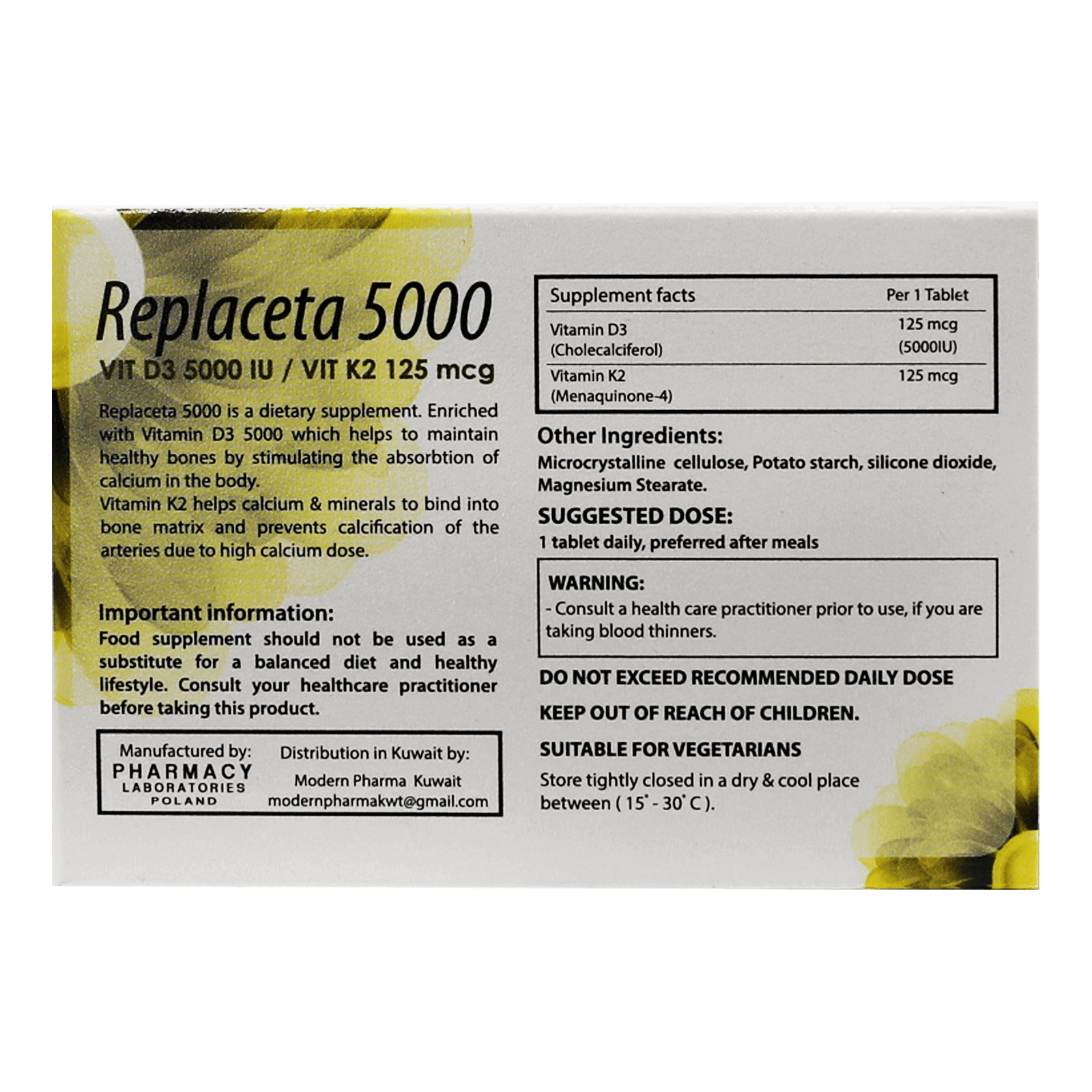 Replaceta Vit D 5000 IU Tabs 90'S for strong bones