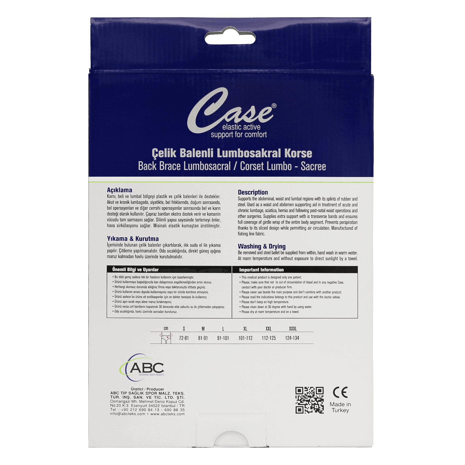 Case Back Brace Lumbosacral XL