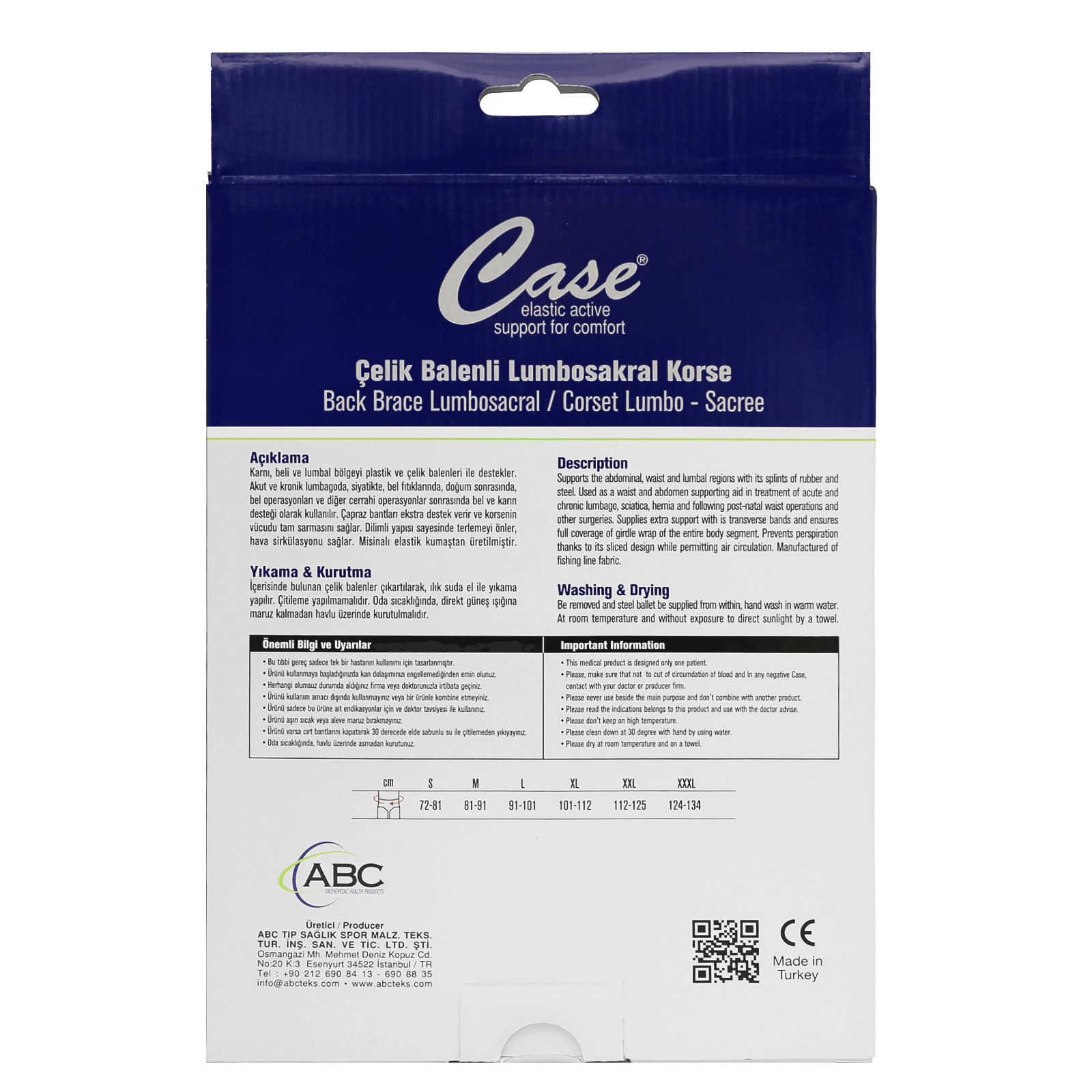 Case Back Brace Lumbosacral  M