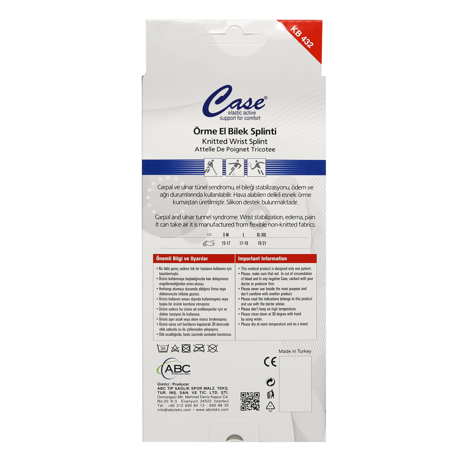 Case Knitted Wrist Splint  XL-XXL Left