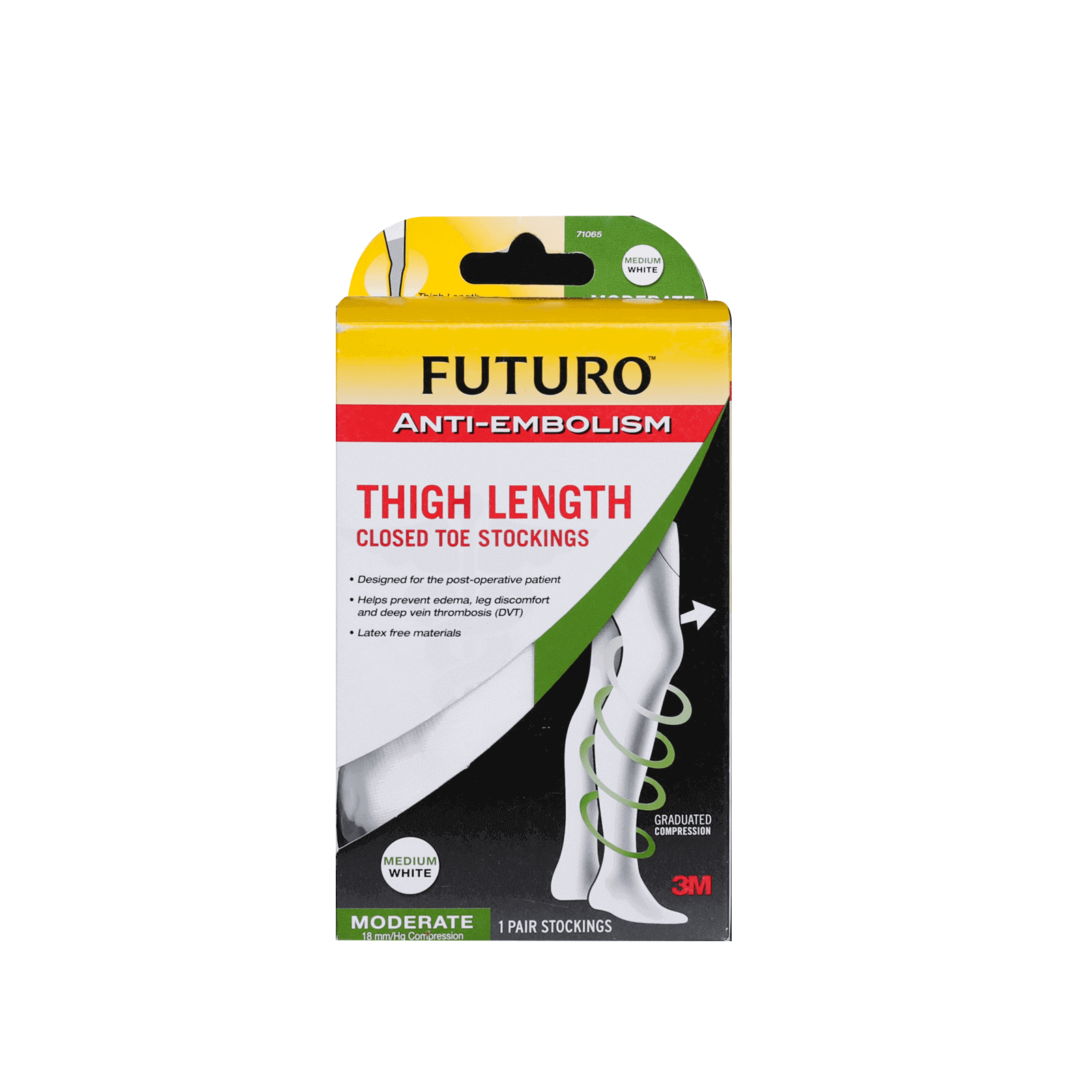 Futuro Anti-Embolism Thigh Length Stockings White Medium Regular