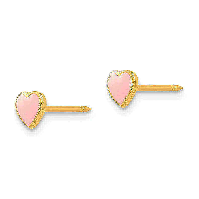 Inverness 840C Pink Enamel Heart Earrings 24KT