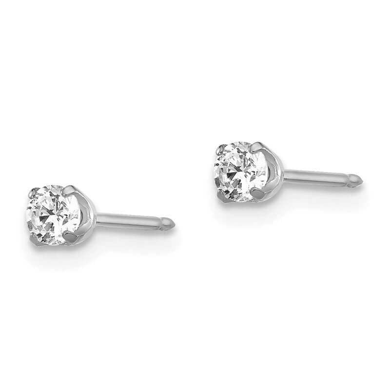Inverness 129E White Gold CZ Earrings 14KT 3mm