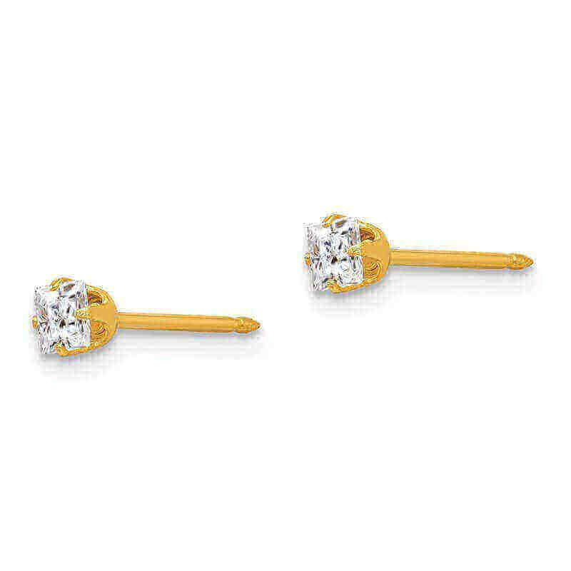 Inverness 73E GP Square CZ Earrings 14KT 3mm