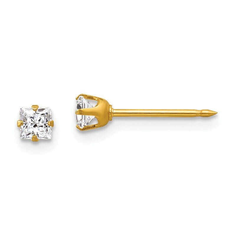 Inverness 73E GP Square CZ Earrings 14KT 3mm