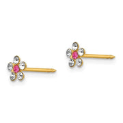 Inverness 226C Flower With Clear/Rose Crystal Earrings 14KT
