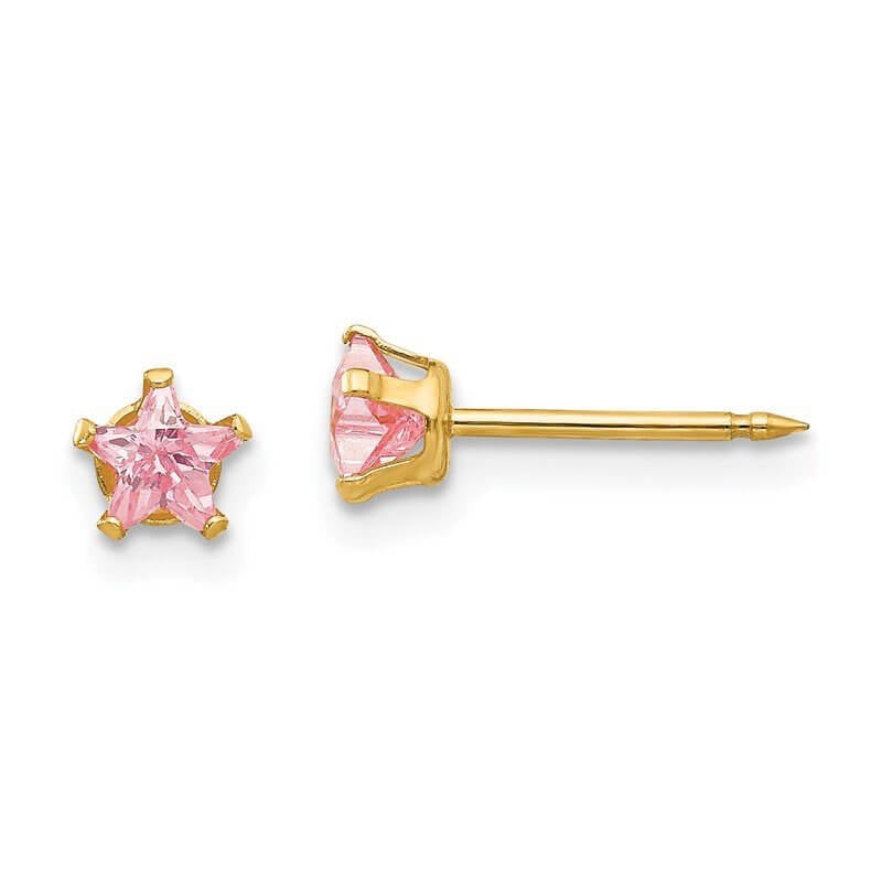 Inverness 473E Pink Star CZ Earrings 14KT 4mm