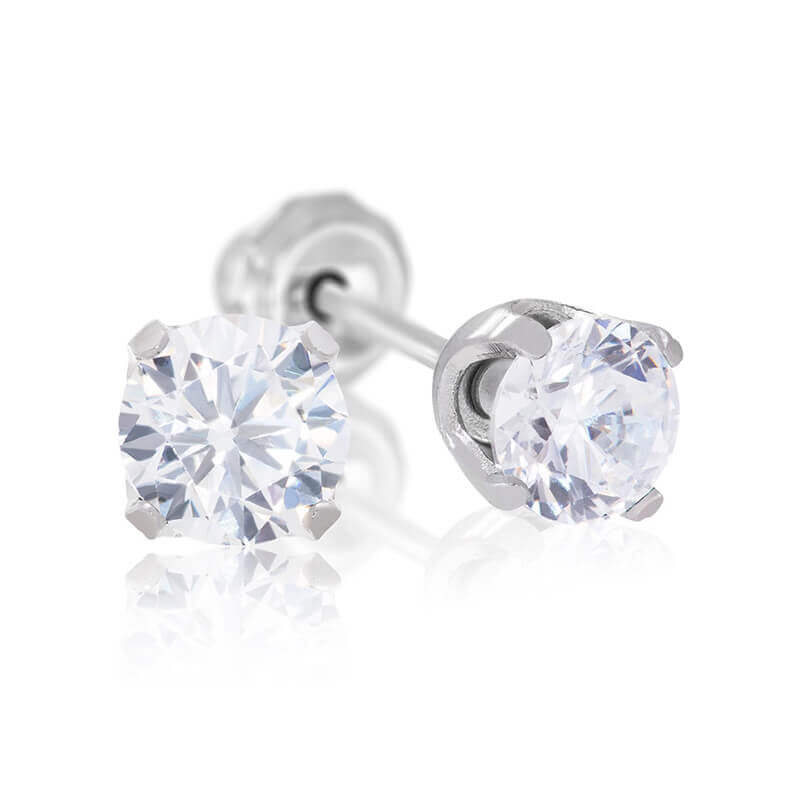 Inverness 353C Stainless Steel Clear CZ Earrings 7mm