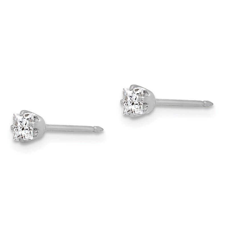 Inverness 130E White Gold Square CZ Earrings 14KT 3mm