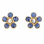 Inverness 222C Flower Sapphire With Ab Crystal Earrings 14KT