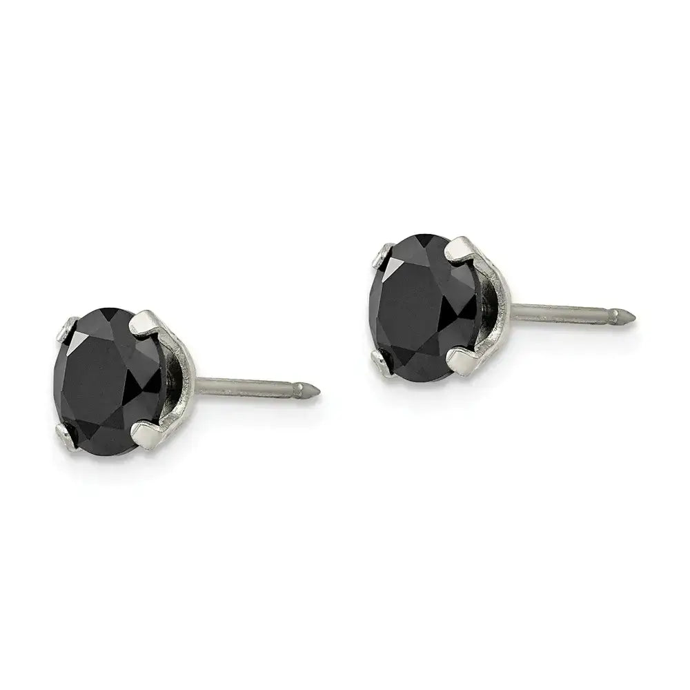 Inverness 357C Stainless Steel Black CZ Earrings 7mm
