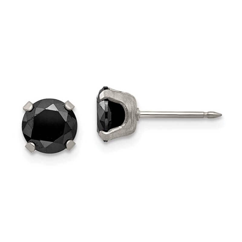 Inverness 357C Stainless Steel Black CZ Earrings 7mm