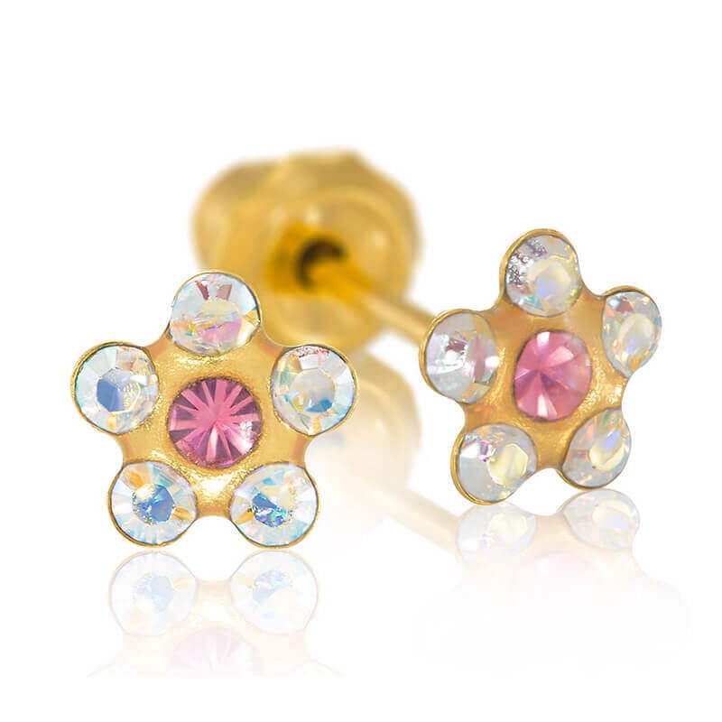 Inverness 760C Flower AB With Rose Crystal Earrings 24KT 5mm