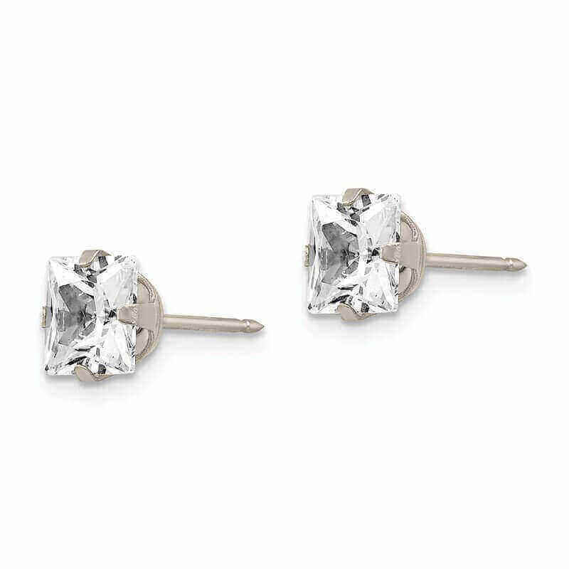Inverness 355E Stainless Steel Square CZ Earrings 7mm