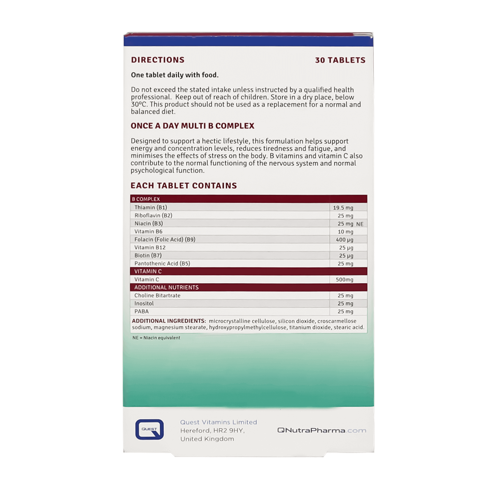 Quest Once A Day Multi B Complex Tabs 30'S