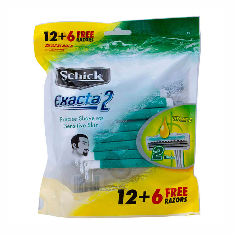 Schick Exacta 2 Sensitive Men Green Razor 12+6 Free