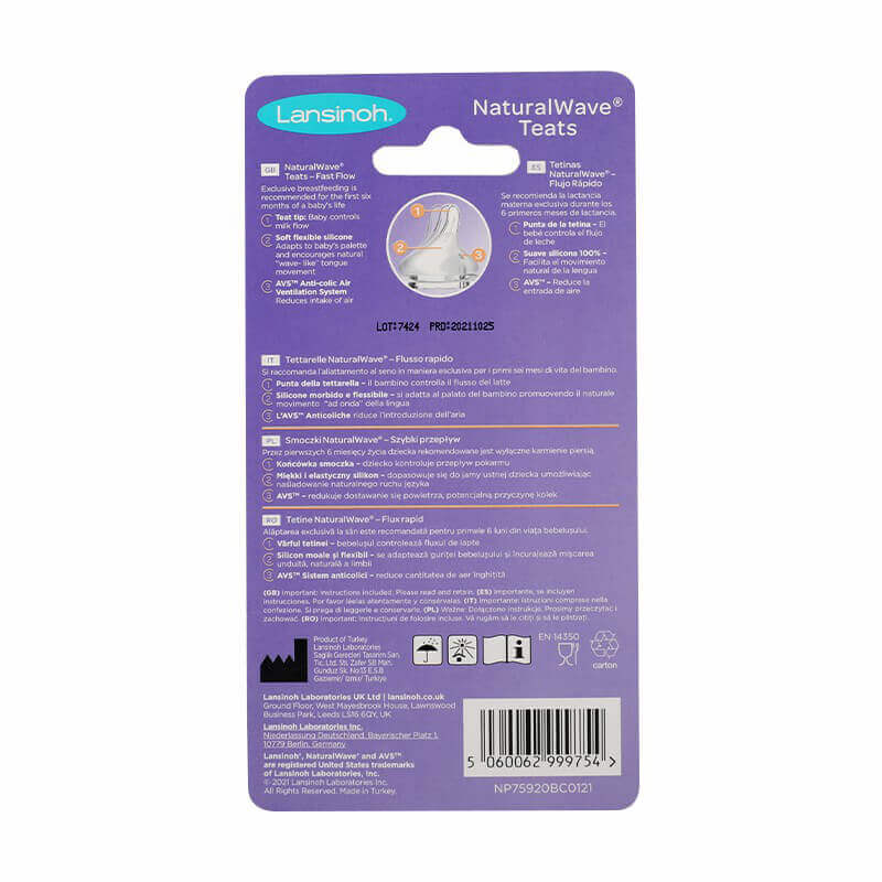 Lansinoh Natural Wave Nipples Fast Flow 2 Pcs