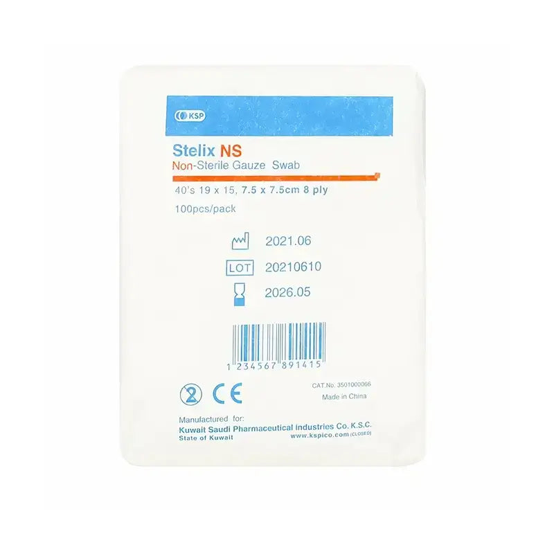 Stelix Non Sterile Gauze Swab 8Plys 7.5×7.5 100'S