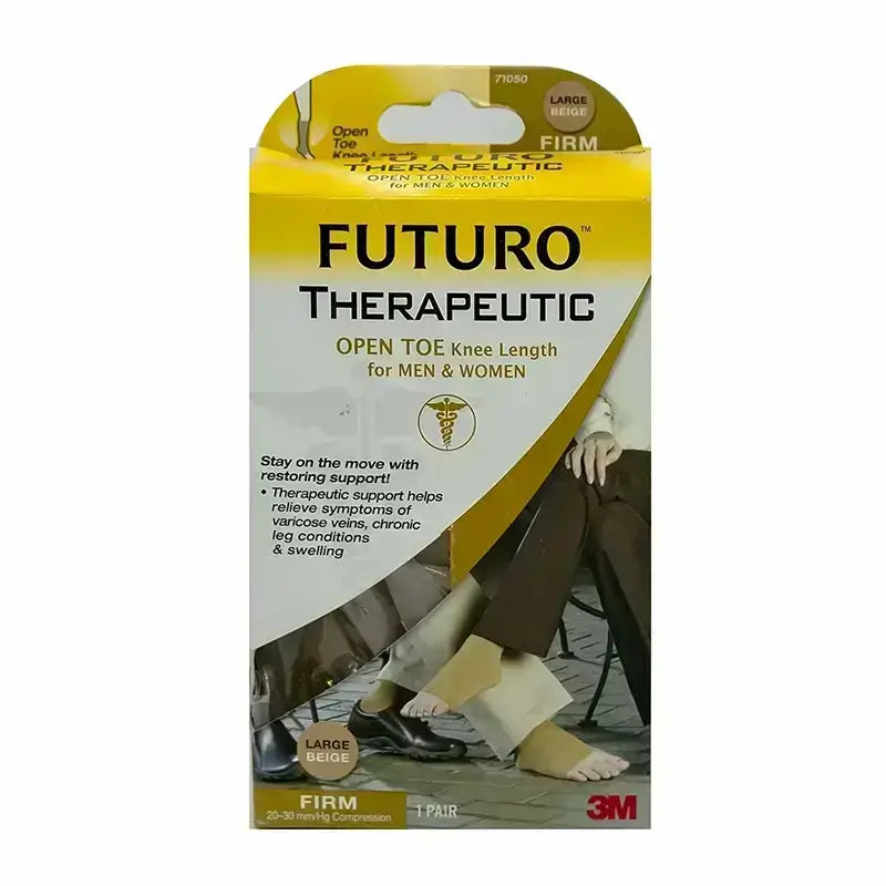 Futuro Therapeutic Open Toe Knee Length Socks Large Beige 1 Pair