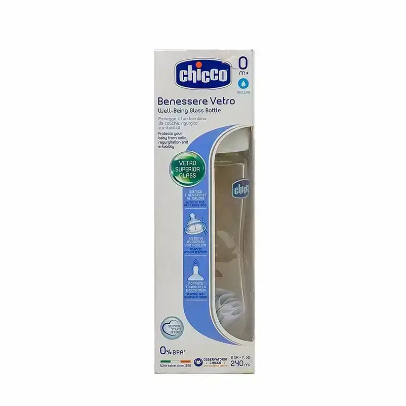 Chicco WB Glass Bottle With Regular Flow (0+ M) Unisex 240 ml