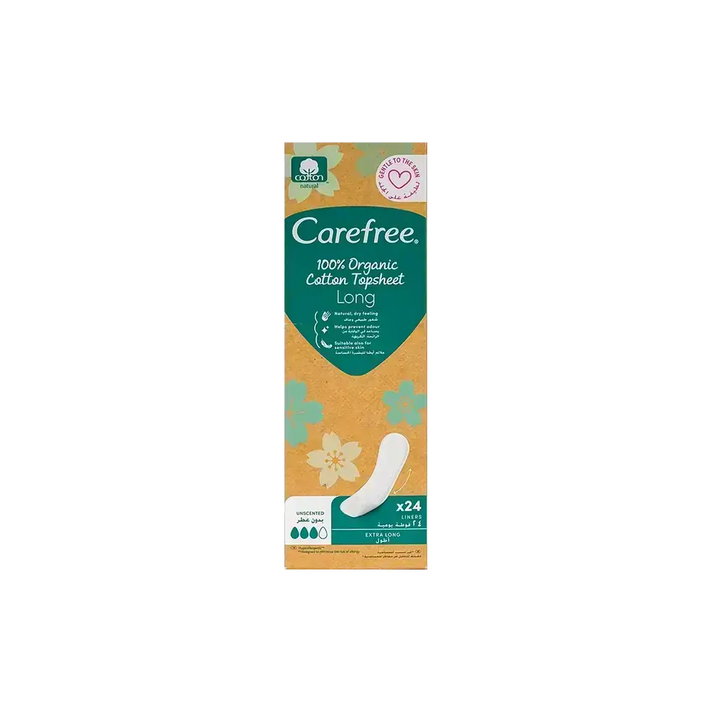 Carefree Organic Cotton Unscented Liners Extra Long 24 Pcs
