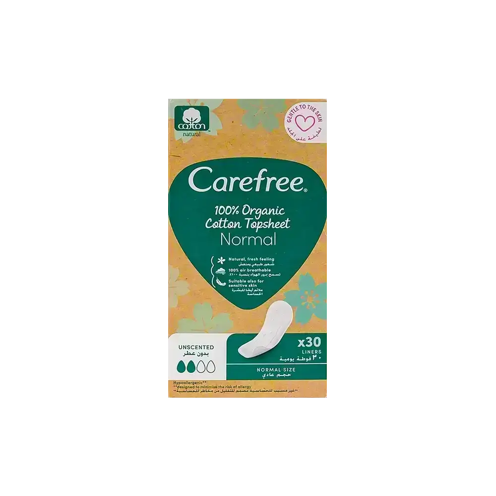 Carefree Organic Cotton Unscented Liners Normal Size 30 Pcs