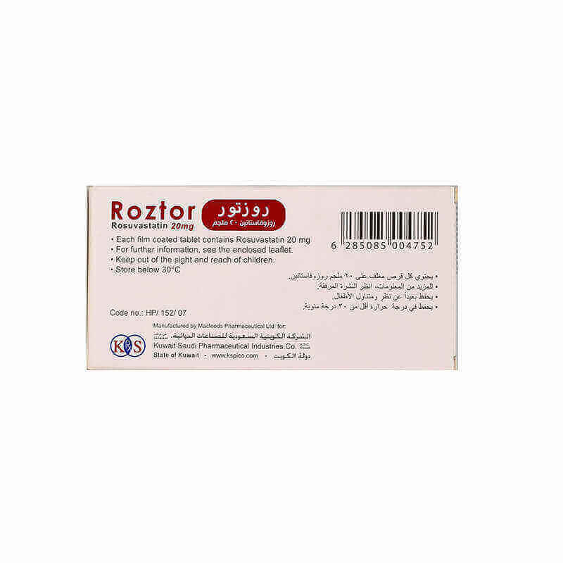 Roztor Rosuvastatin 20 mg F/C Tabs 28'S Antihyperlipidemic