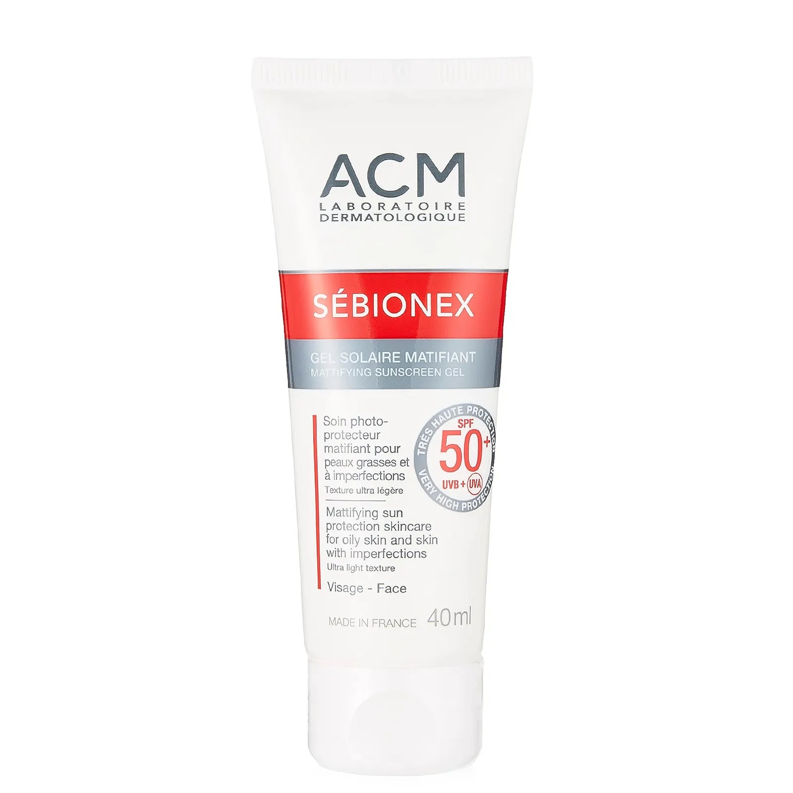 ACM Sebionex Mattifying Sunscreen SPF 50+ Gel 40 mL for combination to oily skin