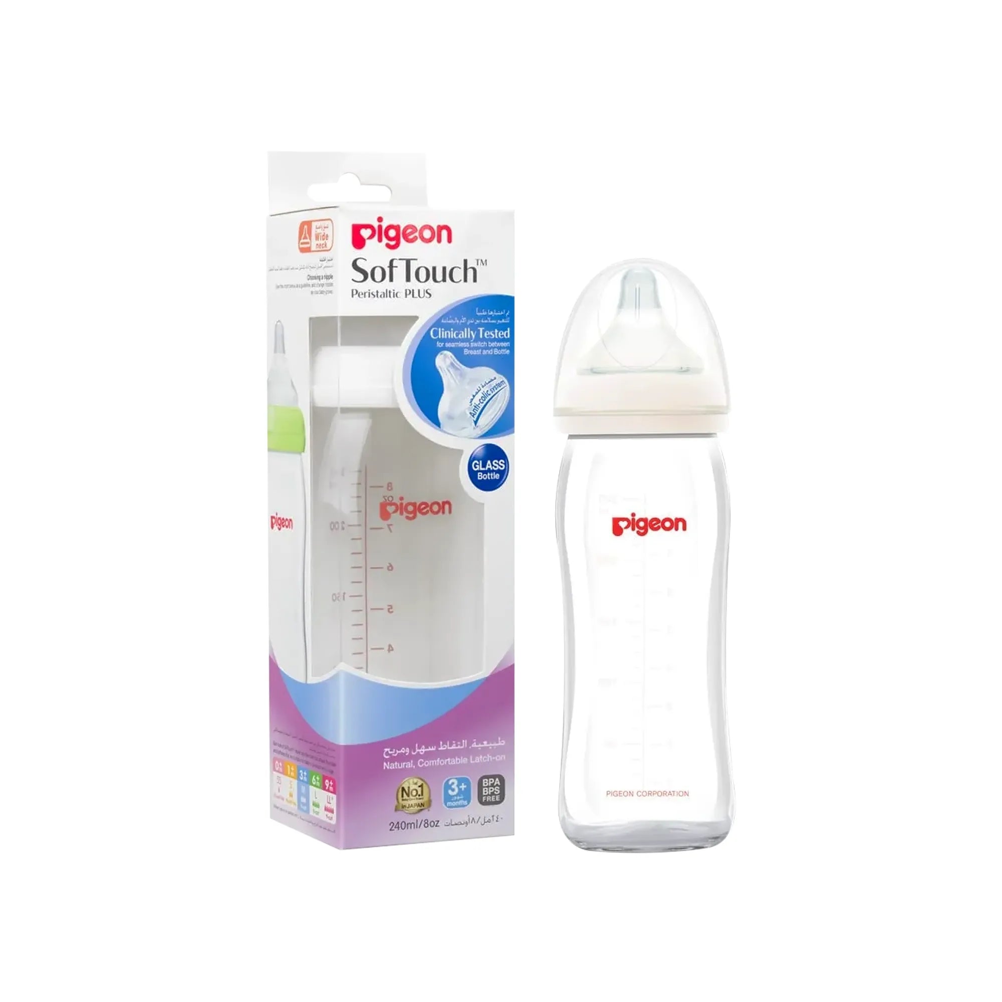 Pigeon Soft Touch Glass Bottle +3 Month 240 ml