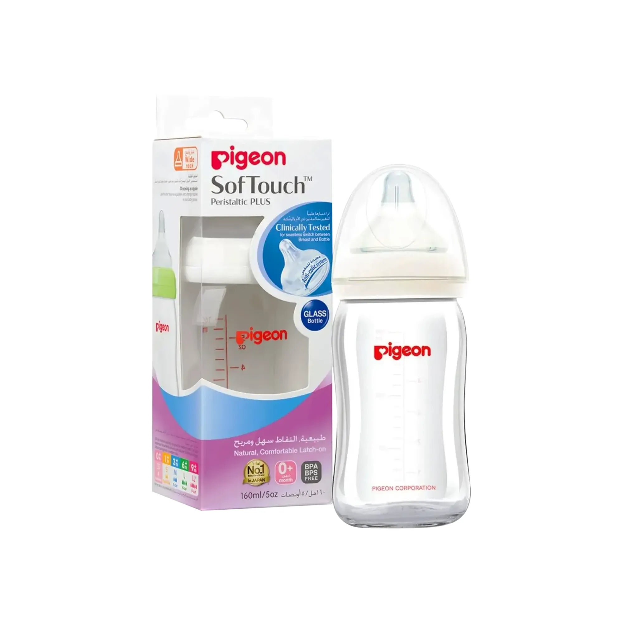 Pigeon Soft Touch Glass Bottle +0 Month 160 ml