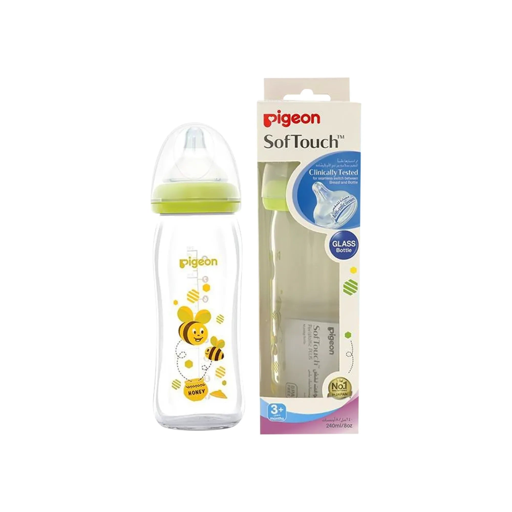 Pigeon Soft Touch Peristaltic Glass Bottle (Honey) 240 ml