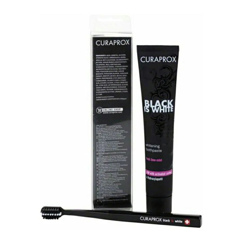 Curaprox Black Is White Whitening Toothpaste With Brush 90 ml